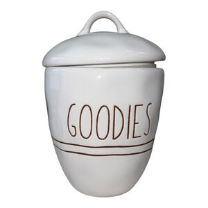 Down to Earth Kitchen Canister with Lid, Goodies Design, 10"H x 7"W, White